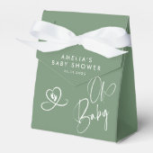 Sagegroene Elegante Script Baby Shower Bedankdoosjes (Voorkant Zijde)