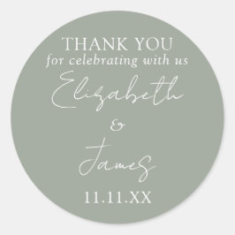 Sagegroene Elegante Script Trouw Dank Je Ronde Sticker