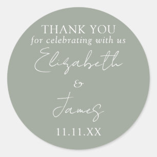 Sagegroene Elegante Script Trouw Dank Je Ronde Sticker