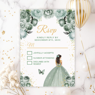 Sagegroene en gouden bruine prinses RSVP kaartje