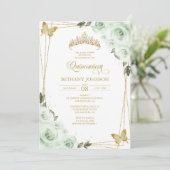 Sagegroene en gouden Quinceañera-uitnodiging Kaart (Staand voorkant)