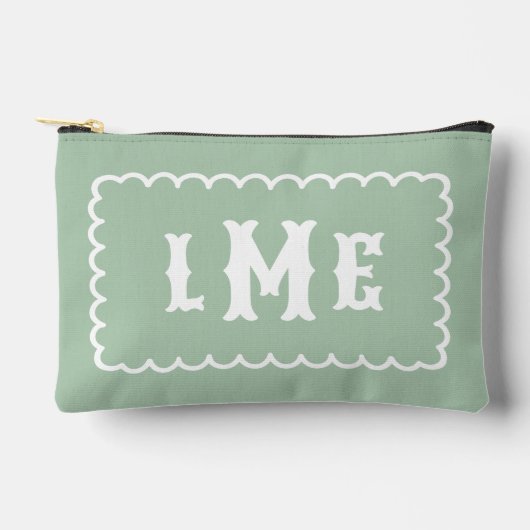 Sagegroene en witte geschulpte monogram etui (Voorkant)