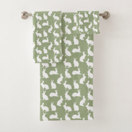 Sagegroene en witte konijnenpatroon Cute Pasen Bad Handdoek
