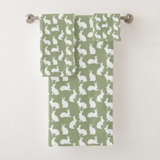 Sagegroene en witte konijnenpatroon Cute Pasen Bad Handdoek (Insitu)