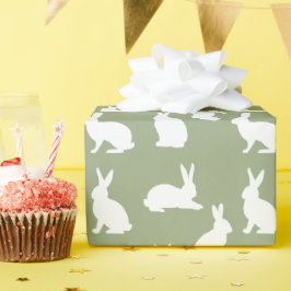 Sagegroene en witte konijnenpatroon knuffel Pasen Cadeaupapier