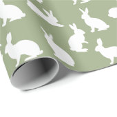 Sagegroene en witte konijnenpatroon knuffel Pasen Cadeaupapier (Rol Hoek)