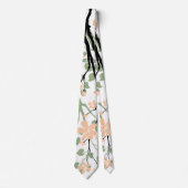 Sagegroene en zwarte tak en perzikbloemen stropdas (Voorkant)