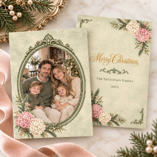 Sagegroene Erfgoed Hydrangea Kerst Foto Feestdagenkaart