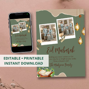 Sagegroene esthetische Eid Mubarak kaart met foto