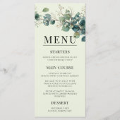 Sagegroene Eucalyptus Elegante Boho Bruiloft Menu (Voorkant)