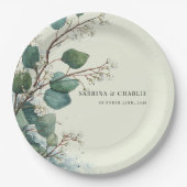 Sagegroene Eucalyptus Elegante Boho Papieren Bordje (Voorkant)