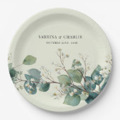 Sagegroene Eucalyptus Elegante Boho Papieren Bordje (Voorkant)