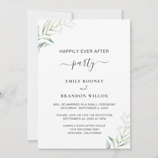 Sagegroene Eucalyptus Elegante Trouwreceptie Kaart (Voorkant)