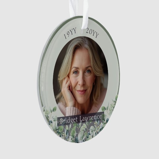 Sagegroene Eucalyptus Herdenkingsherinnering Ornament (voorkant)