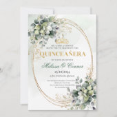 Sagegroene Eucalyptus Quinceañera Boho Uitnodiging (Voorkant)