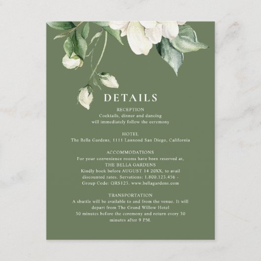 Sagegroene Eucalyptus & Roze Ivoren QR Code Trouwe Informatiekaartje (Voorkant)