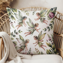 Sagegroene Fairycore Botanische Worpkussen