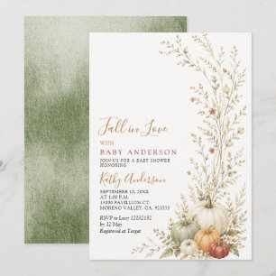 Sagegroene Fall in Love Pompoen Baby Shower Kaart