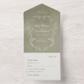 Sagegroene Fluwelen Elegante Baroklijst Bruiloft All In One Uitnodiging (Binnen)