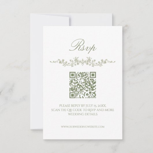 Sagegroene Franse bloemen RSVP kaart met QR-code (Voorkant)