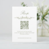 Sagegroene Franse bloemen RSVP kaart met QR-code (Staand voorkant)