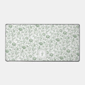 Sagegroene Franse Landelijke Chic Toile Monogram Bureaumat (Voorkant)