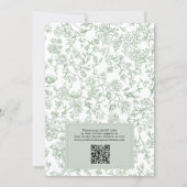 Sagegroene Franse Toile QR Code Bruidsuitnodiging Kaart (Achterkant)