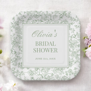 Sagegroene Franse vintage bloem bruidsdouche Papieren Bordje