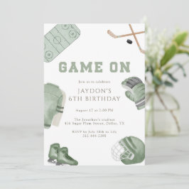 Sagegroene 'Game On' Hockey Verjaardagsfeest Sport Kaart