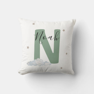 Sagegroene gepersonaliseerde babyspeeltje met naam kussen