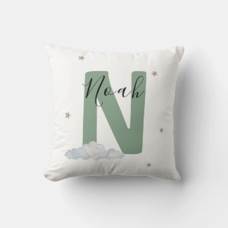 Sagegroene gepersonaliseerde babyspeeltje met naam kussen