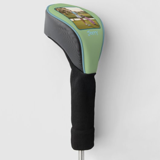 Sagegroene gepersonaliseerde foto op maat  golfheadcover (Schuin)