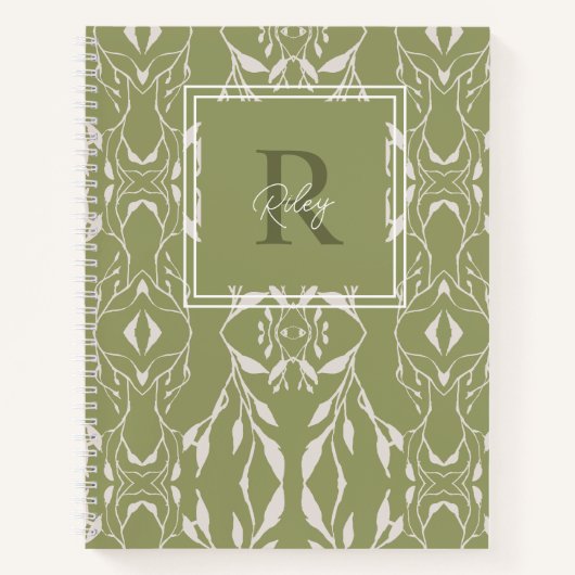 Sagegroene gepersonaliseerde monogram notitieboek (Voorkant)