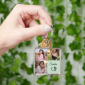 Sagegroene gepersonaliseerde naam 3 foto sleutelhanger (Hand)