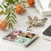 Sagegroene gepersonaliseerde naam 3 foto sleutelhanger (Zijkant)