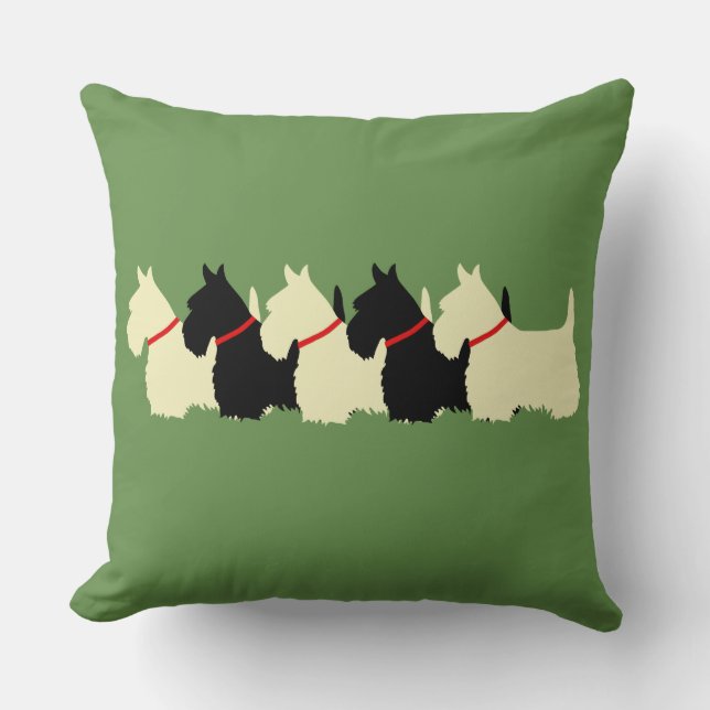Sagegroene geruite afdruk 6 Schotse Terrier-hond Kussen (Voorkant)