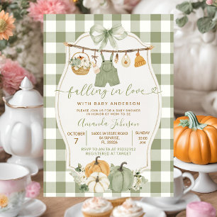 Sagegroene geruite babyshower 'Verliefd worden' Kaart