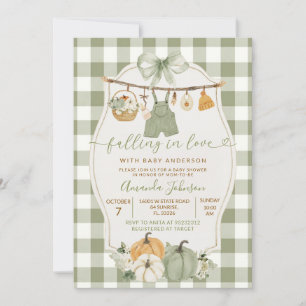 Sagegroene geruite babyshower 'Verliefd worden' Kaart