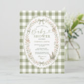 Sagegroene geruite babyshoweruitnodiging kaart (Staand voorkant)