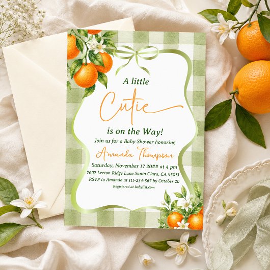 Sagegroene geruite Little Cutie Baby Shower Kaart