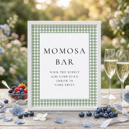 Sagegroene geruite Momosa Bar Baby Shower Bord Poster