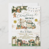Sagegroene geruite rustieke kerstbrunch kaart (Voorkant)