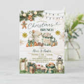 Sagegroene geruite rustieke kerstbrunch kaart (Staand voorkant)