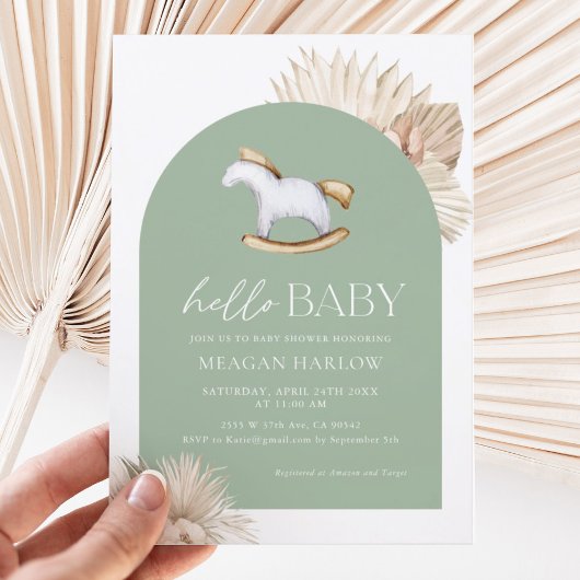 Sagegroene Geslachtsonzijdige Hello Baby Shower Kaart