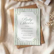 Sagegroene gestreepte babyshower uitnodiging
