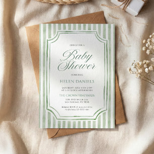 Sagegroene gestreepte babyshower uitnodiging