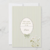 Sagegroene gestreepte bloemige babyshower uitnodig kaart (Achterkant)