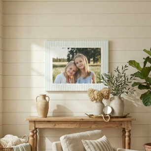 Sagegroene gestreepte familiefoto-bewaarstuk canvas afdruk