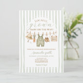 Sagegroene gestreepte lokaal geteelde babyshower kaart (Staand voorkant)