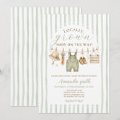 Sagegroene gestreepte lokaal geteelde babyshower kaart (Voorkant / Achterkant)